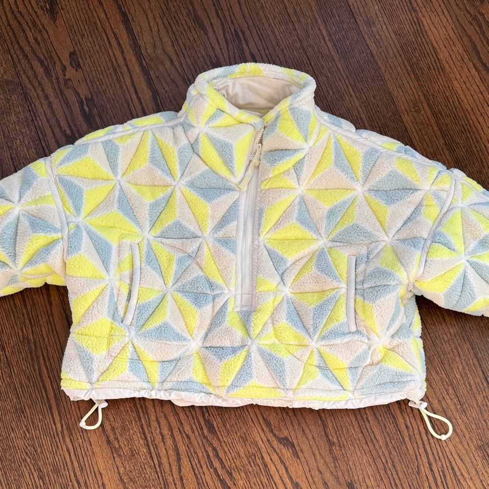 FP Movement by Free People Geometric Teddy Jacket - Cream, Yellow, Blue